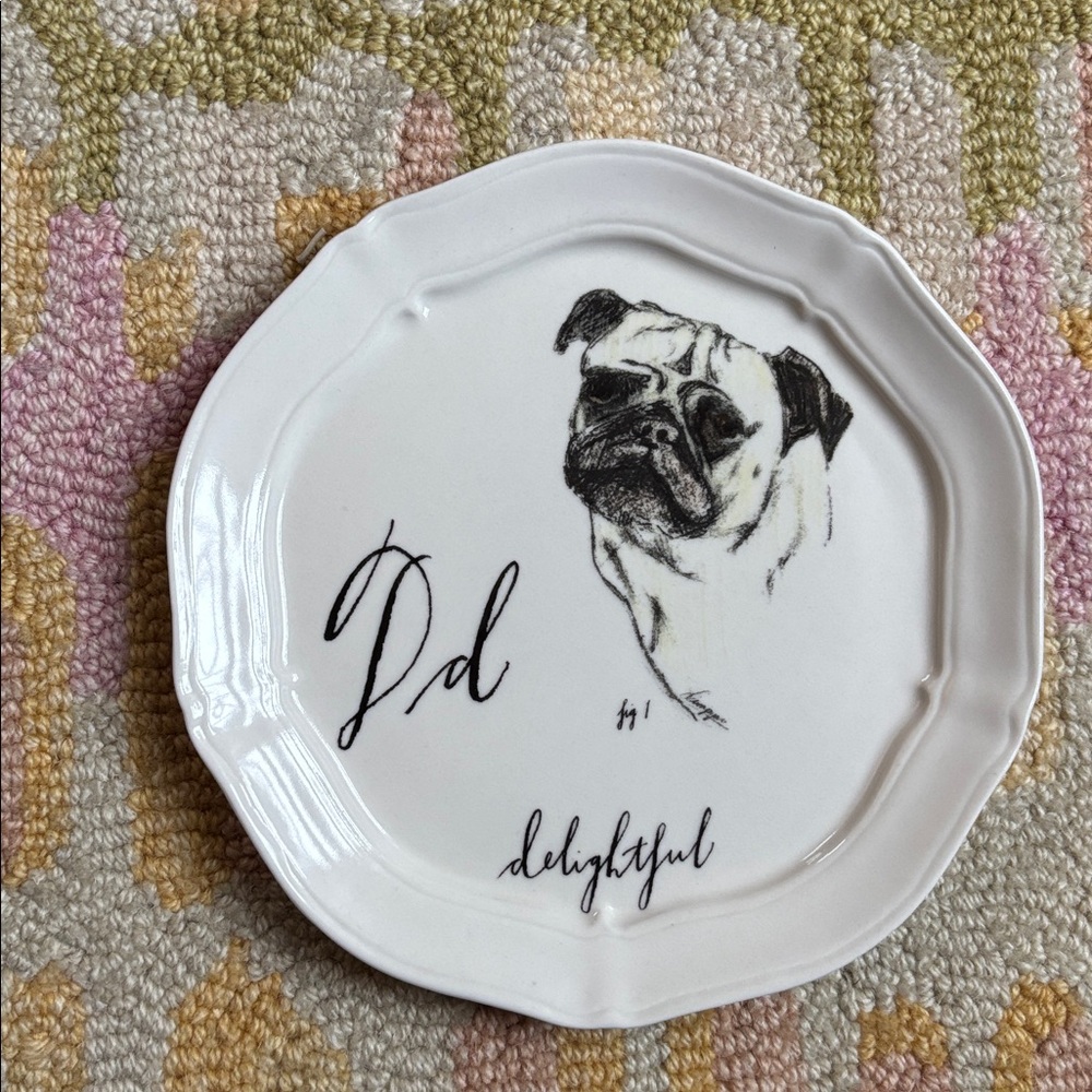 🐕Anthropologie Linea Carta Monogram Canapé Plate D Delightful Dog (pug) - Picture 9 of 12